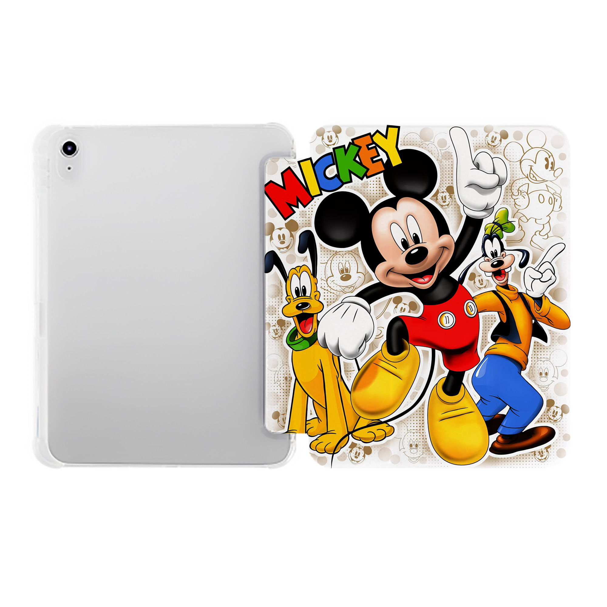 （画像用） ミッキーマウス Mickey Mouse IPad ケース ペン収納付き 三つ折りスタンド PUレザー×シリコン 対応機種9.5/10.5/10.9インチ